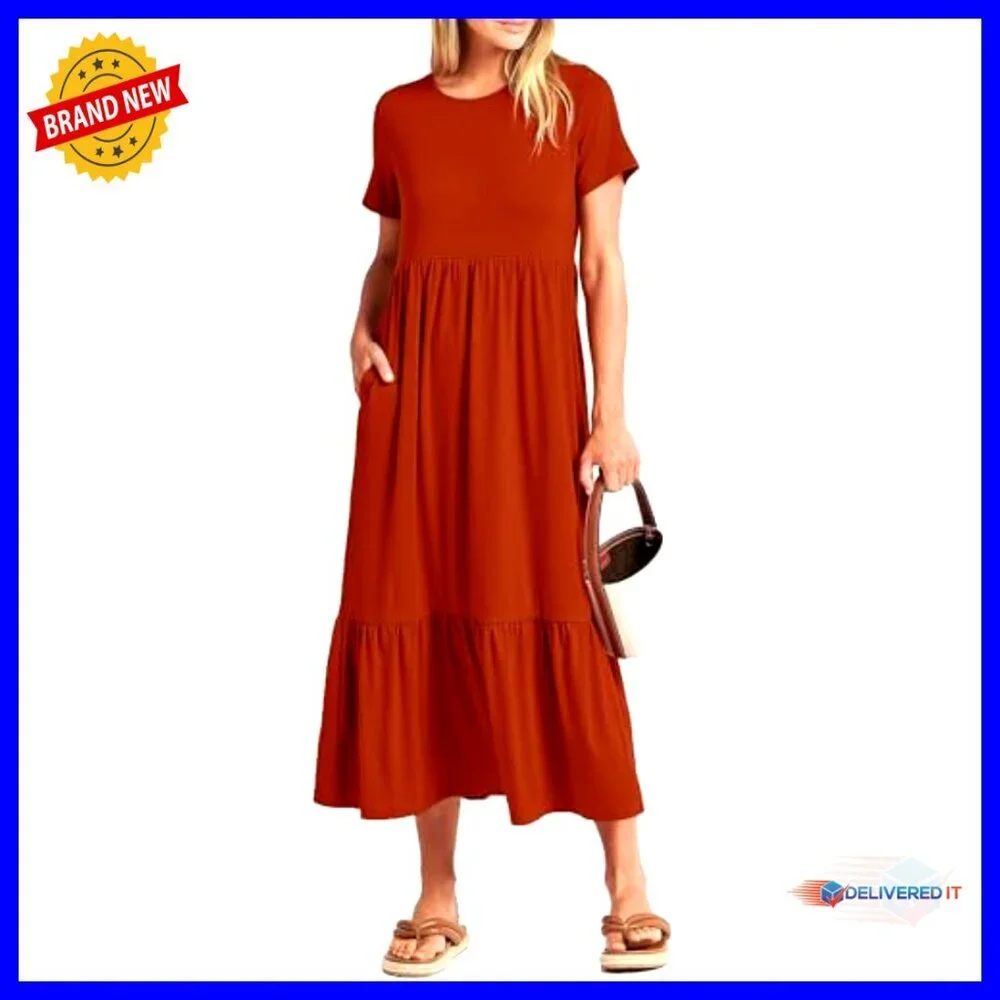Maternity Nursing Maxi Dress with Pockets, Tiered Flowy A-Line